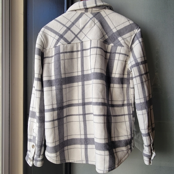 Sage Women S/CH Plaid Super Plush Sherpa Lined Fleece Shirt Jacket White Gray - Picture 3 of 13